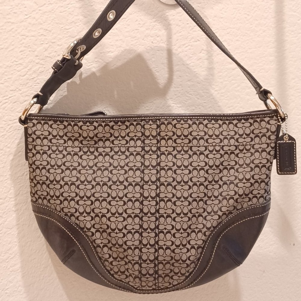 Authentic Coach Signature C Black Hobo Shoulder Handbag F10924 Fabric & Leather